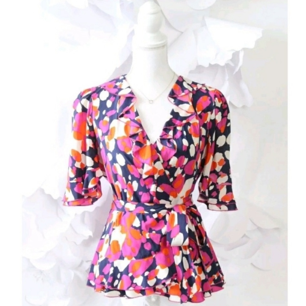 DVF Cloe Silk Wrap Top EUC